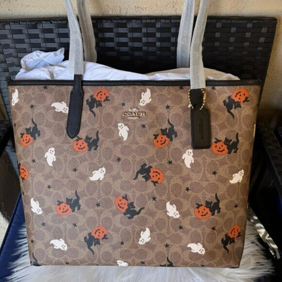 🎃🎃CW450 Coach City Tote In Signature Canvas With Halloween Print - Picture 5 of 10